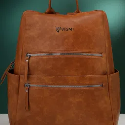 VISMIINTREND Laptop Backpack for Men Office Use, Travel, Businessm Professional And Multi-Purpose Anti Theft Solid Vegan Leather Water Resistant Backpack Up to 17 Inch Laptop - Tan - Height 17 Inches-picture-18