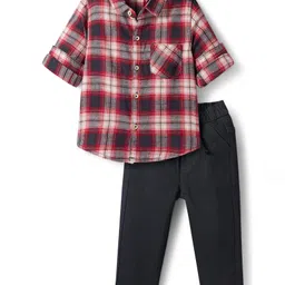 Babyhug Cotton Woven Full Sleeves Checks Shirt & Jeans Set - Maroon & Black-image-52
