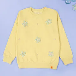 Kiddopanti Fleece Knit Full Sleeves Flower Appliques Detailed Light Winter Sweatshirt - Pop Yellow-picture-28