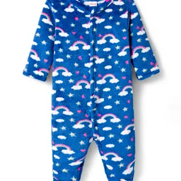 Babyhug Velour Knit Full Sleeves Winter Wear Sleepsuit With Rainbow Print - Navy Blue-image-35