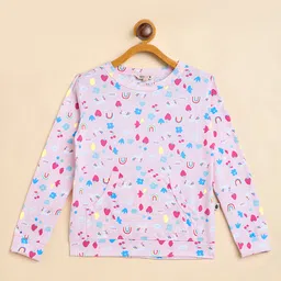 StyloBug Cotton Knit Full Sleeves Unicorn & Rainbow Printed Light Winter Sweatshirt - Pink-picture-40