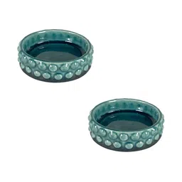 LASAKI Bubble 2Pcs Blue Ceramic Lightweight Round Small Flower Planter Trays-picture-20
