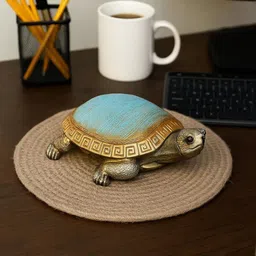 SMOKEY COCKTAIL Blue & Gold-Toned Harmony Shell Turtle Large Showpiece image 1