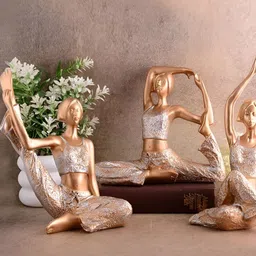 Zart Gold-Toned & White 3 Pieces Textured Yoga Lady Showpiece-picture-14
