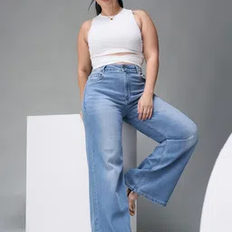 Miss Chase A+ Women Wide Leg High-Rise Mildly Distressed Light Fade Stretchable Jeans-image-77