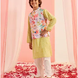 Pspeaches Full Sleeves Striped Kurta Pyjama Set - Yellow image 4