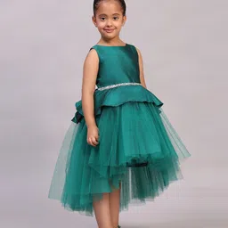Toy Balloon Kids Net Sleeveless Beads Embellished High Low Dress - Green image 4