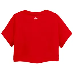 Guugly Wuugly Pure Combed Cotton Half Sleeves Solid Skin Friendly Crop Top - Red image 4