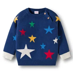 Babyhug Cotton Knit Full Sleeves Sweater Set with Cap & Star Design - Navy Blue image 2