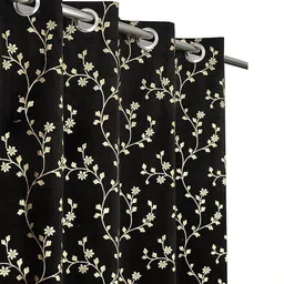 GEET CREATIONS Black & Gold-Toned Set of 2 Floral Door Curtain-picture-29