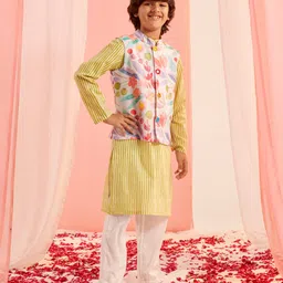 Pspeaches Full Sleeves Striped Kurta Pyjama Set - Yellow image 5