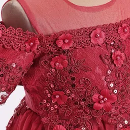 mark & mia Mark & MiaCold Shoulder Sleeves Floral Embroidered Party Gown with Applique - Maroon image 4