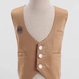 Radutu Full Sleeves Ribbed & Microphone Printed 3 Piece Party Suit With Bow Set - Maroon & Fawn image 4