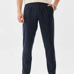 Snitch Men Textured Slim Fit Mid-Rise Pleated Trousers-picture-20