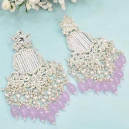 MEIRA JEWELLERY Silver Plated Kundan Stones Studded & Pearls Beaded Circular Chandbalis-picture-33