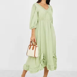 Styli Ruffled Hem Lace Insert A-Line Midi Dress image 3