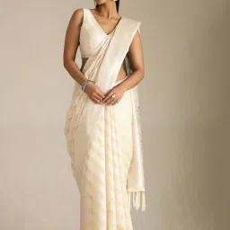 Soch Cream Tussar Woven Design Saree With Stitched Blouse image 1