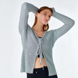 Cover Story Silver Textured Cardigan image 1