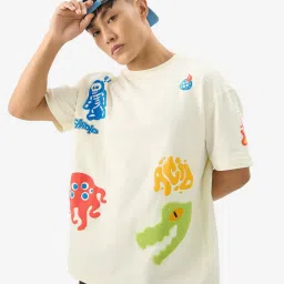 The Souled Store Originals White Loose Fit Graphic Print Oversized T-Shirt image 1