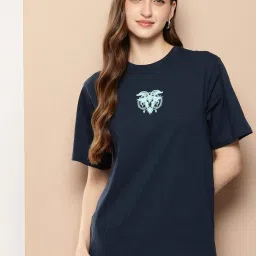 Difference of Opinion Navy Cotton Printed Oversized T-Shirt image 1