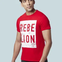 People by Pantaloons Red & Mustard Cotton Slim Fit Printed T-Shirt - Pack of 2 image 3