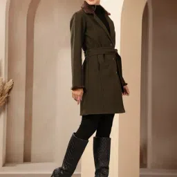 Nayam by Lakshita Olive Wool Solid Coat image 3