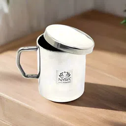 Nyra Kitchenware Steel & Black Textured Stainless Steel Glossy Cup With Lid-300 ml-picture-16