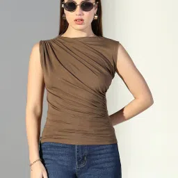SHOWOFFFF Olive Cotton Regular Fit Top image 1
