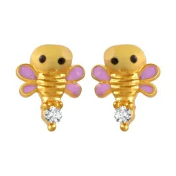 P.C. Chandra Jewellers 22KT Yellow Gold Stone Studded Earrings With Animated Butterfly Design-picture-46