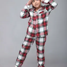Biglilpeople Unisex Red & White Cotton Checks Full Sleeves Nightsuits-image-27