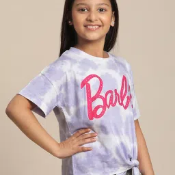 Kidsville Barbie Printed Purple & White Tshirt For Girls image 3
