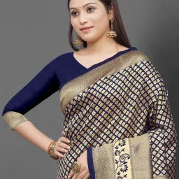 Saree Mall Navy Woven Saree With Unstitched Blouse image 2