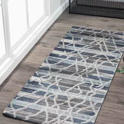 Obsessions Dark Blue & Grey Blue Polypropylene Bedside Runner - Small image 1