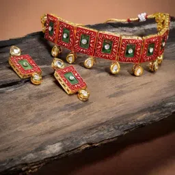 Zaveri Pearls Reed Green Beautifully Enamelled Traditional Kundan Necklace & Earring Set-ZPFK8873-picture-35