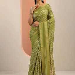 Libas Green Woven Design Saree With Unstitched Blouse image 1