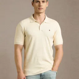 Louis Philippe Beige Cotton Slim Fit Texture Polo T-Shirt image 1