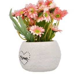 Tayhaa White Ceramic Pot With Artificial Daisies image 3