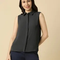 Allen Solly Grey Polyester Solid Top image 1