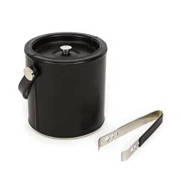 Home4U Black Stainless Steel Ice Bucket Leather Sheath With Tong image 3
