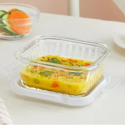 Borosil Transparent 320 ml Borosilicate Glass Square Container image 1