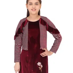 Cutecumber Kids Maroon Solid Dress with Shrug-picture-20