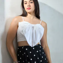 VIRGIO White Cotton Solid Sleeveless Crop Top image 1