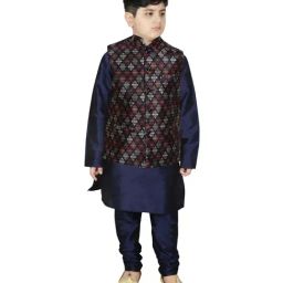 SG Yuvraj Kids Navy Printed Full Sleeves Kurta Set-picture-20