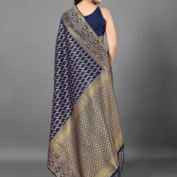 Saree Mall Navy Woven Saree With Unstitched Blouse image 2
