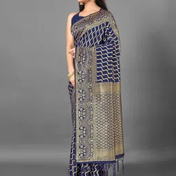 Saree Mall Navy Woven Saree With Unstitched Blouse image 3