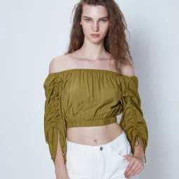 Cover Story Olive Regular Fit Crop Top image 1