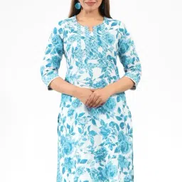 Aramya Blue Soft Cotton Straight Floral Print Kurta-picture-11