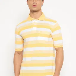 Duke Yellow & White Regular Fit Striped Polo T-Shirt image 1