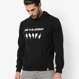 Campus Sutra Black Cotton Regular Fit Printed Hooded Sweatshirt image 3