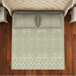 Welspun Printed Light Brown Cotton Double Fitted Bed Sheet with 2 Pillow Covers image 3